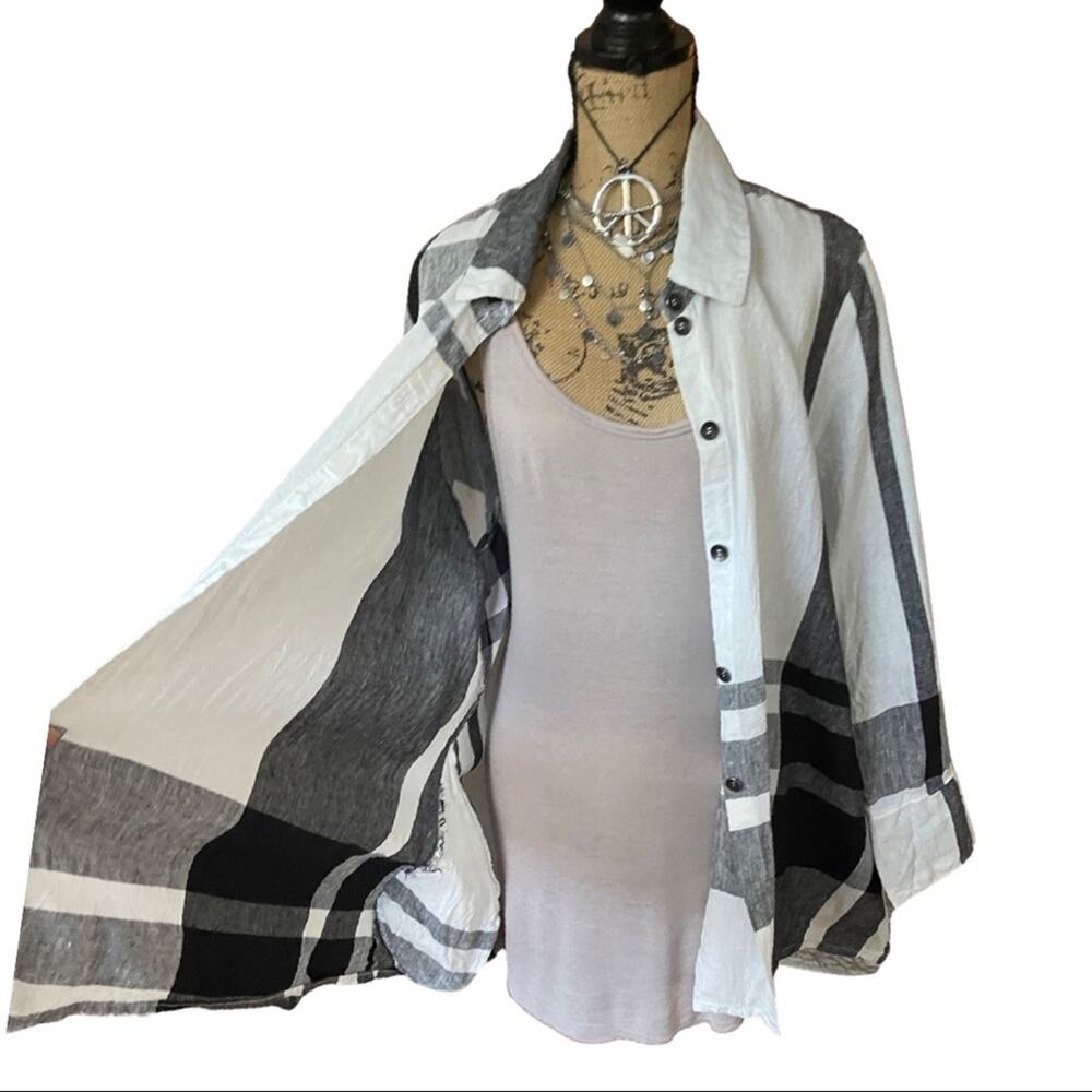 BEAU JOURS Merina Shirt Black & White 100% Linen size LARGE/X-LARGE - Picture 15 of 16